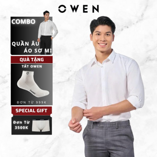 Áo sơ mi nam trắng DÀI TAY  Owen Slim Fit hơi ôm tôn dáng người mặc, vải sợi sồi thoáng mát AS240103D