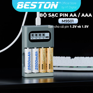 Bộ sạc pin AA AAA cho pin Ni-MH 1.2V và pin Lithium 1.5V mẫu mới 2025 Beston M9501, cổng sạc type C , sạc nhanh tự ngắt