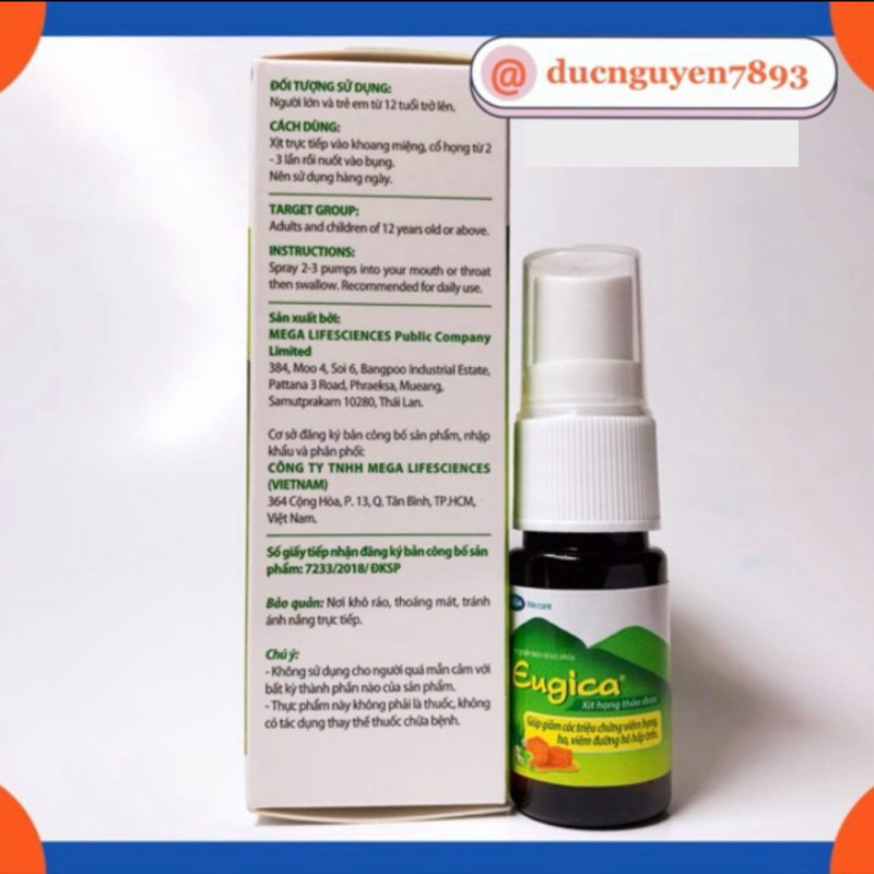 XỊT HỌNG THẢO DƯỢC EUGICA 10ml