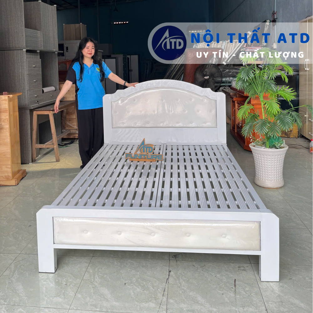 Giường sắt hiện đại lắp ráp nhanh, giường sắt hộp vuông cao cấp 1m8 1m6 1m4 Dài 2m