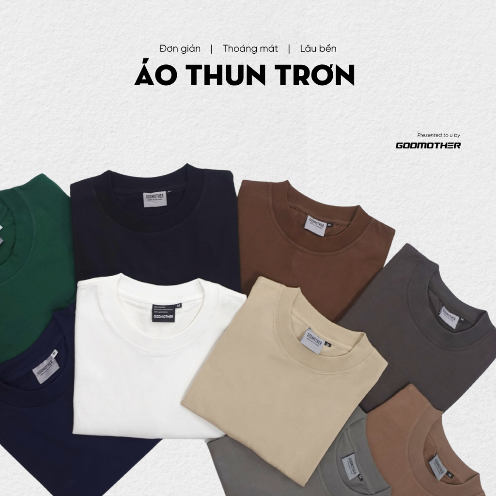 Áo Thun Trơn Cotton 250gsm GODMOTHER Premium Full Color Cổ Tròn Nam Nữ | BigBuy360 - bigbuy360.vn