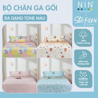Bộ ga giường, áo gối kèm mền Stefani nhiều màu (nhiều kích cỡ) 5 món