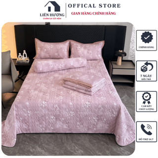 Bộ chăn ga gối cotton lụa tencel trần bông nhập khẩu loại 1, Chất cotton lụa tencel siêu mềm mại, mát mẻ tặng thêm vỏ ôm