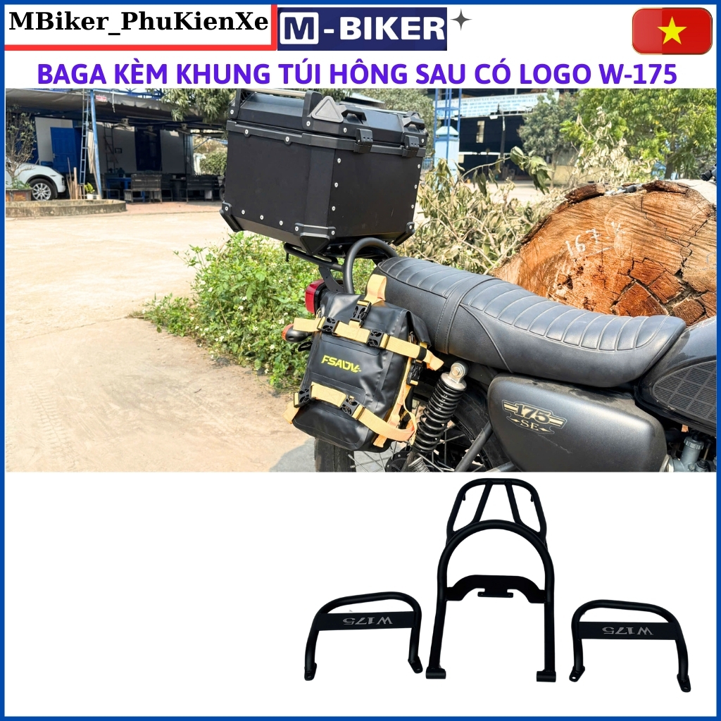 Baga W175, baga kèm tay dắt vòng W175, baga tay dắt gắn khung túi hông w175, phụ kiện W175 mbiker