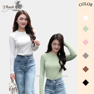 Áo thun nữ dài tay cổ tròn, form dáng thoải mái, dễ phối đồ chất thun tăm loại 1 - THANHCLASSIC