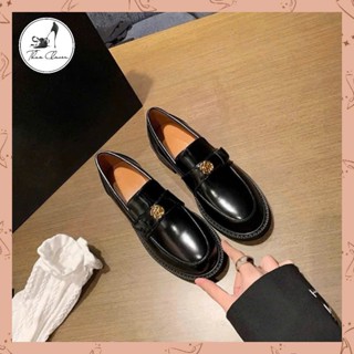 Giày nữ Loafer da bóng mờ mềm charm hoa trà thanh lịch-2CM-THAO CLOVER-8107-3