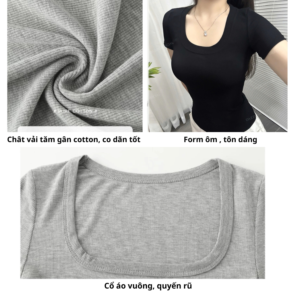 Áo thun CỔ VUÔNG gân tăm tay ngắn ôm body Justdun La_belle_18 | BigBuy360 - bigbuy360.vn