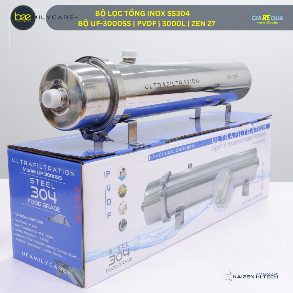 Máy lọc nước đầu nguồn UFAMILYCARE INOX SS304, UF PVDF 3000L/h Lọc nước sinh hoạt cho gia đình