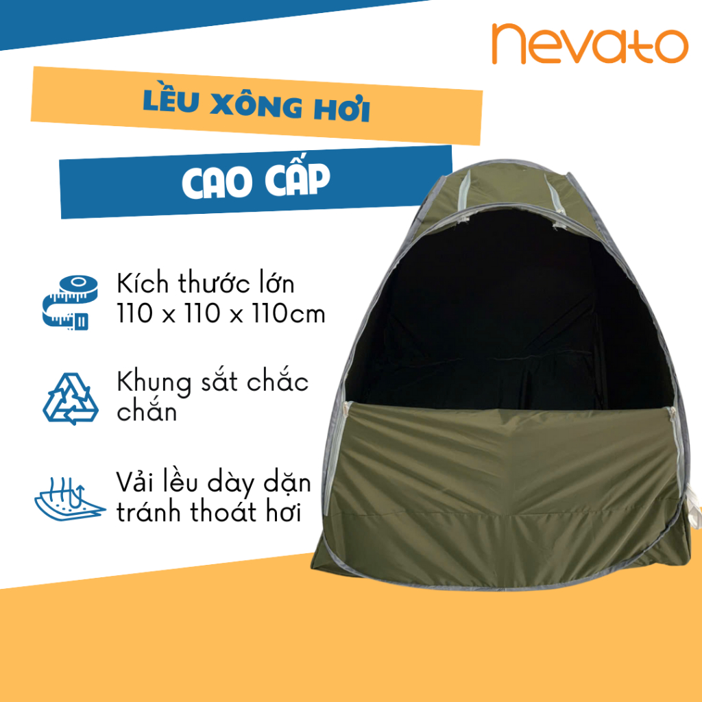 Lều Xông Hơi Cao Cấp Tự Bung Giữ Nhiệt Nevato Kích Thước 110cm x 110cm x 110cm