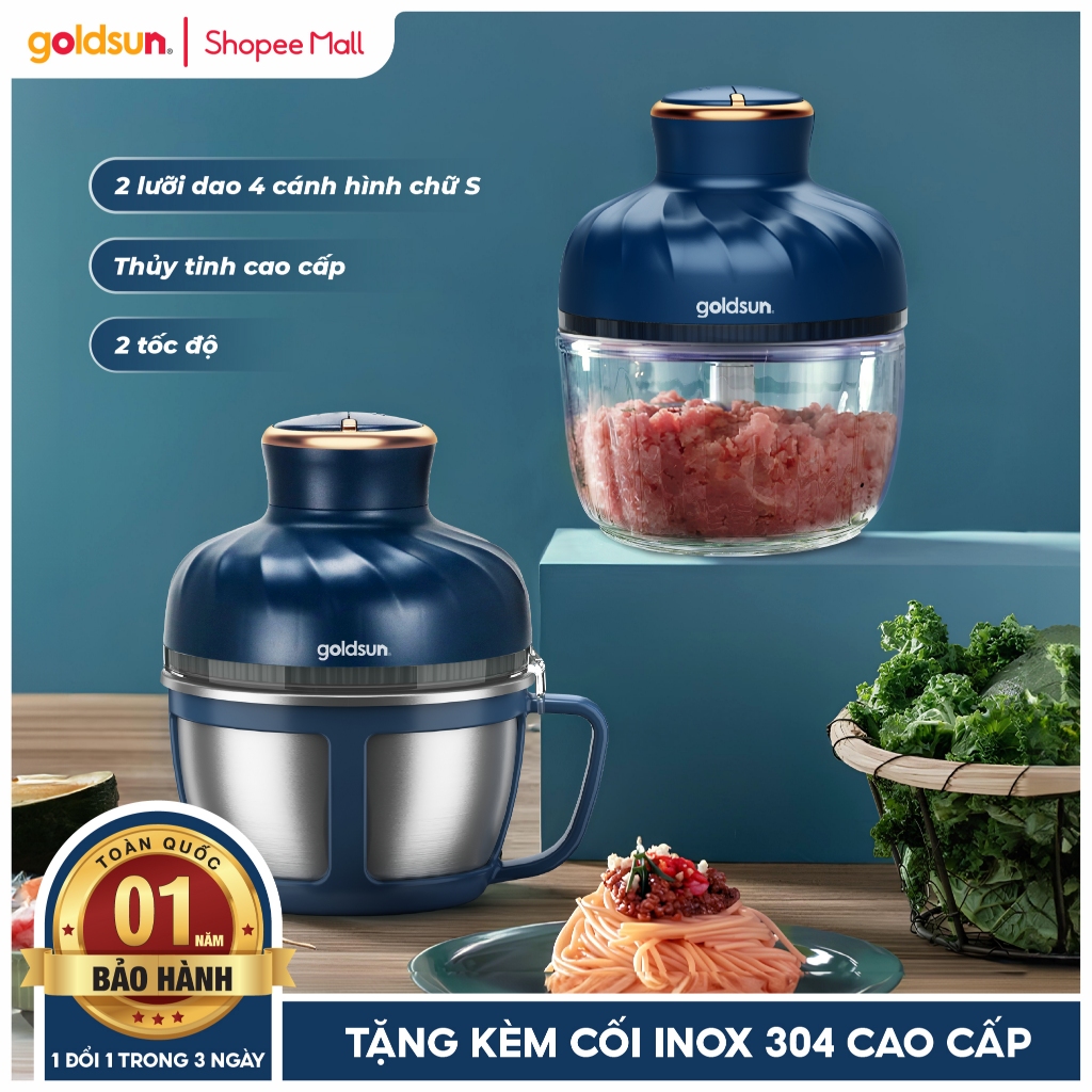 Máy xay thịt đa năng 2 cối thủy tinh, cối inox 304 Goldsun- GMC4745