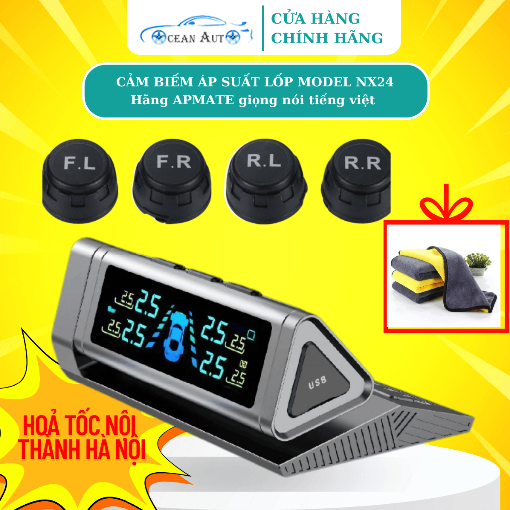 Cảm biến áp suất lốp ô tô van ngoài AP MATE NX24 - kèm bảng số điện thoại màn hình Oled thiết kế san