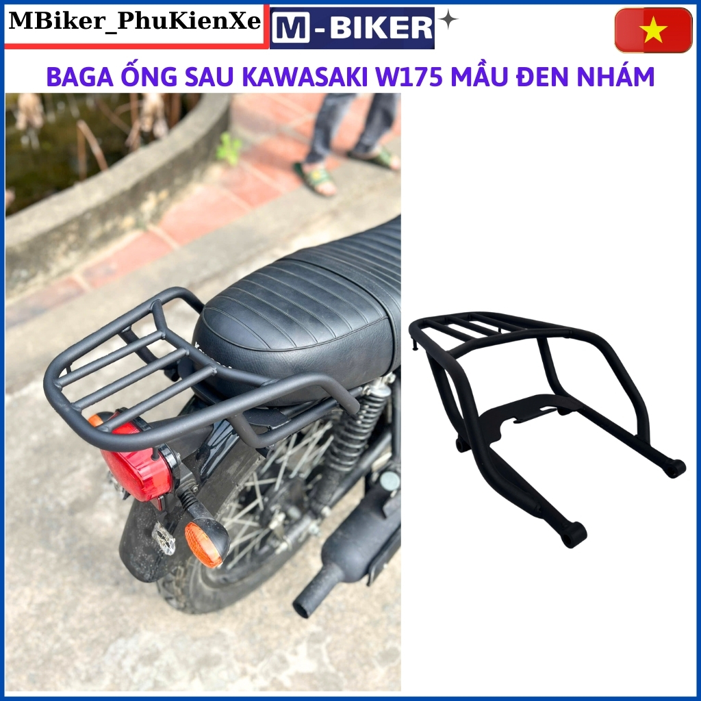 Baga w175, baga ống sau w175, baga khung hông w175, cảng sau w175, sơn mầu đen nhám mbiker