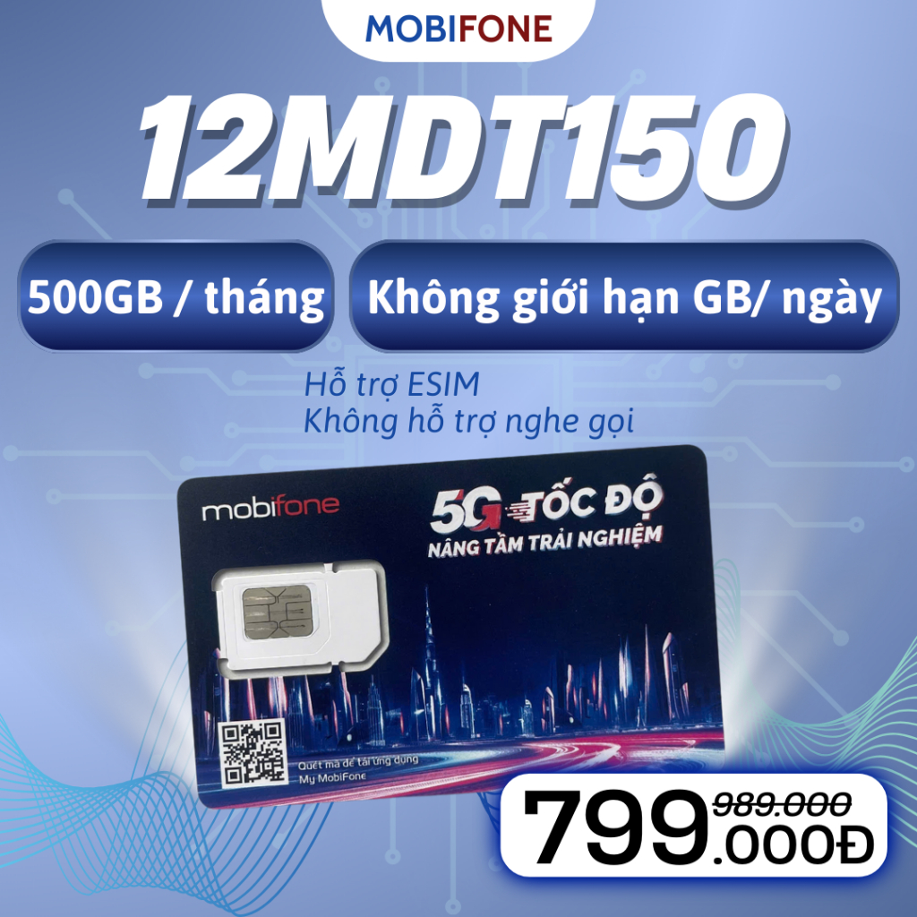 Sim 4G 12MDT150 Mobifone (có E SIM) không cần nạp TIỀN