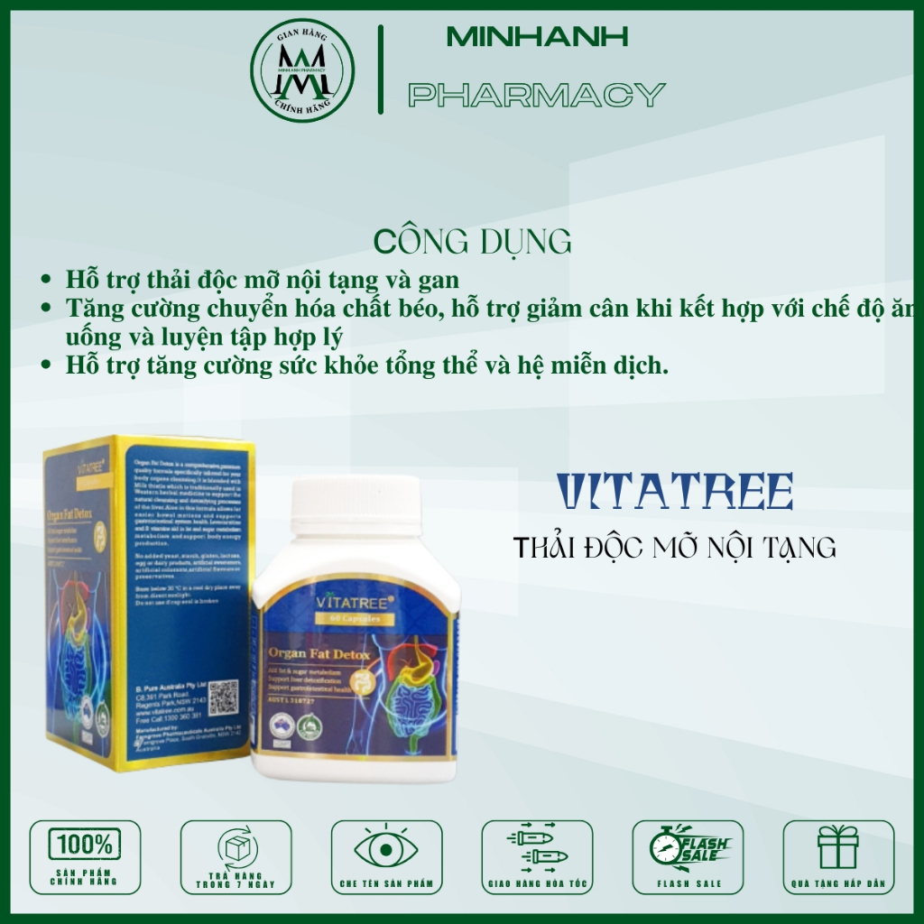 Viên uống hỗ trợ thải mỡ nội tạng giúp thanh lọc cơ thể Vitatree hàng chuẩn chính hãng Úc