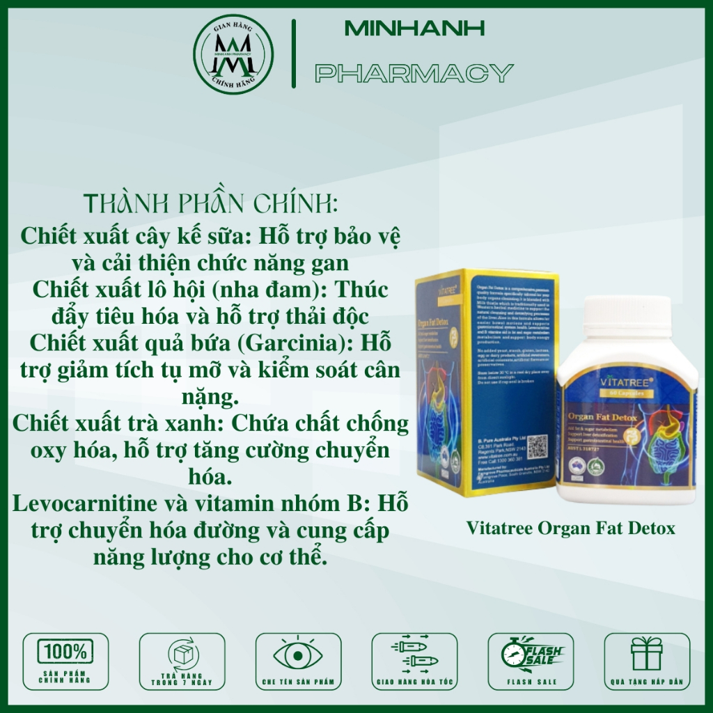 Viên uống hỗ trợ thải mỡ nội tạng giúp thanh lọc cơ thể Vitatree hàng chuẩn chính hãng Úc