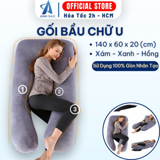 Gối Chữ U Cho Bà Bầu Vải Nhung Cao Cấp Ánh Sao Giúp Nâng Đỡ Lưng Bụng bầu Chân Đa Năng Thoáng Mát