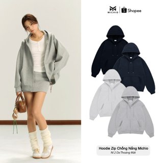 Áo Hoodie Zip Nữ MICHIO Chất Nỉ 2 Da Chống Nắng 2 Lớp Form Rộng Basic Double Zipper Cao Cấp