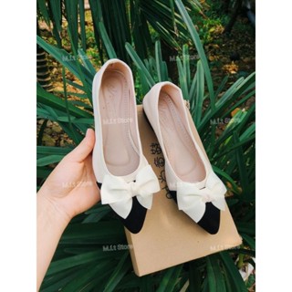  Giày búp bê nữ phối Nơ Be da mềm gót 2p   Phom 1.5 chân gày giảm 1 size   