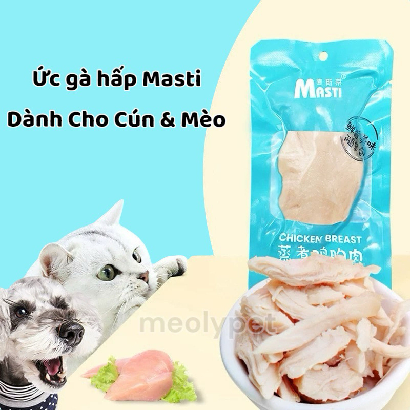 Combo 100 Gói Ức Gà Hấp Masti, Ức Gà Hấp Ăn Liền Dành Cho Chó Mèo - 40G