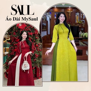 Áo Dài Truyền Thống Gấm Lụa Cao Cấp Họa Tiết Hoa In Chìm Sang Trọng - Áo Dài MySaul