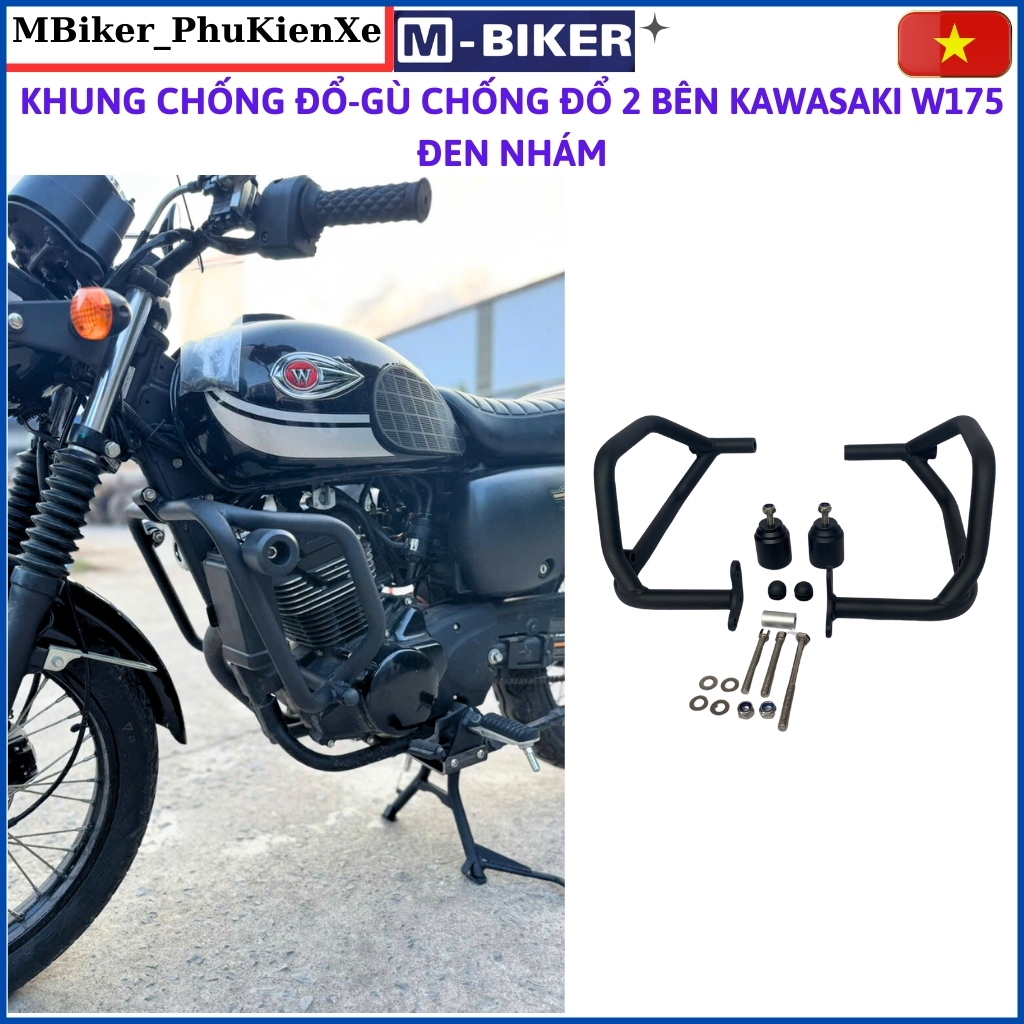 Chống đổ w175, khung chống đổ w175, chống đổ xe w175, ghù chống đổ w175 ,sơn đen nhám mbiker
