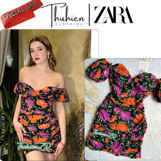 THUHIENZR(sẵn XS)Váy mini ZARA 8787/544/050 trễ vai hoạ tiết hoa lớn(kèm ảnh thật)
