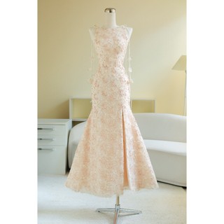  SÒ VINTAGE - ELLY đầm đuôi cá xẻ tà vải lưới hoa nổi 