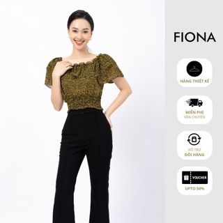  Áo sơ mi nữ FIONA Áo bo gấu chun đai bèo nhún cổ vải hoa F551260 