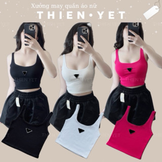 Áo hai 2 dây PRA DA dáng ngắn croptop , logo tam giác sexy nữ - Thiên Yết