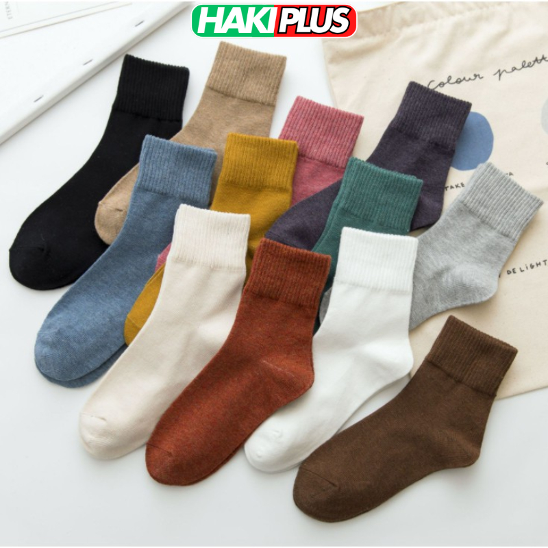 HAKIPLUS Tất cổ cao, vớ cổ cao nữ len màu trơn basic thời trang Hàn Quốc TC61