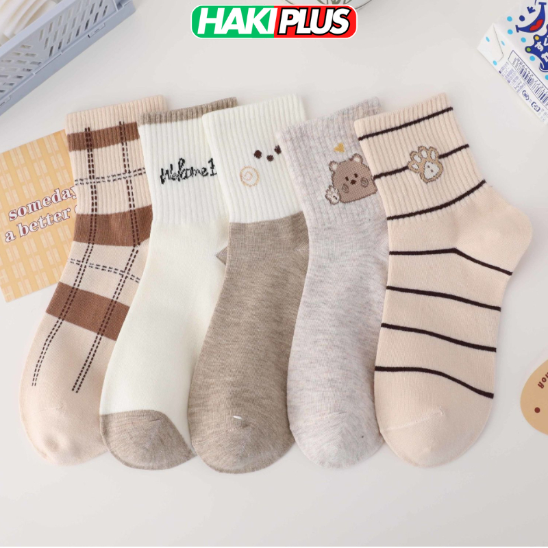 HAKIPLUS Tất cổ cao, vớ cổ cao nữ vải co giãn họa tiết xinh xắn phong cách thời trang Hàn Quốc TC62