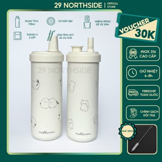 29NS- Bình giữ nhiệt Gà Con. Mèo Con 750ml ly giữ nhiệt nóng lạnh inox 316 có ống hút trân châu 