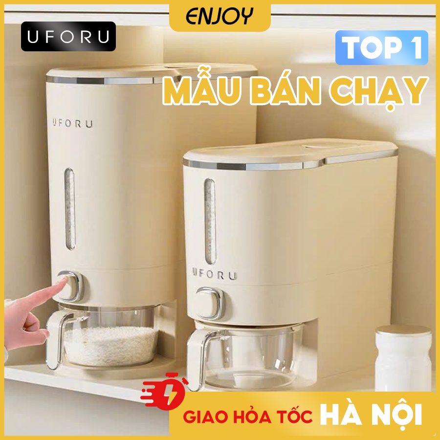 Thùng đựng gạo thông minh UFORU nút nhấn tiện lợi nắp kín chống côn trùng chất liệu nhựa PP, PET cao cấp - EJ480