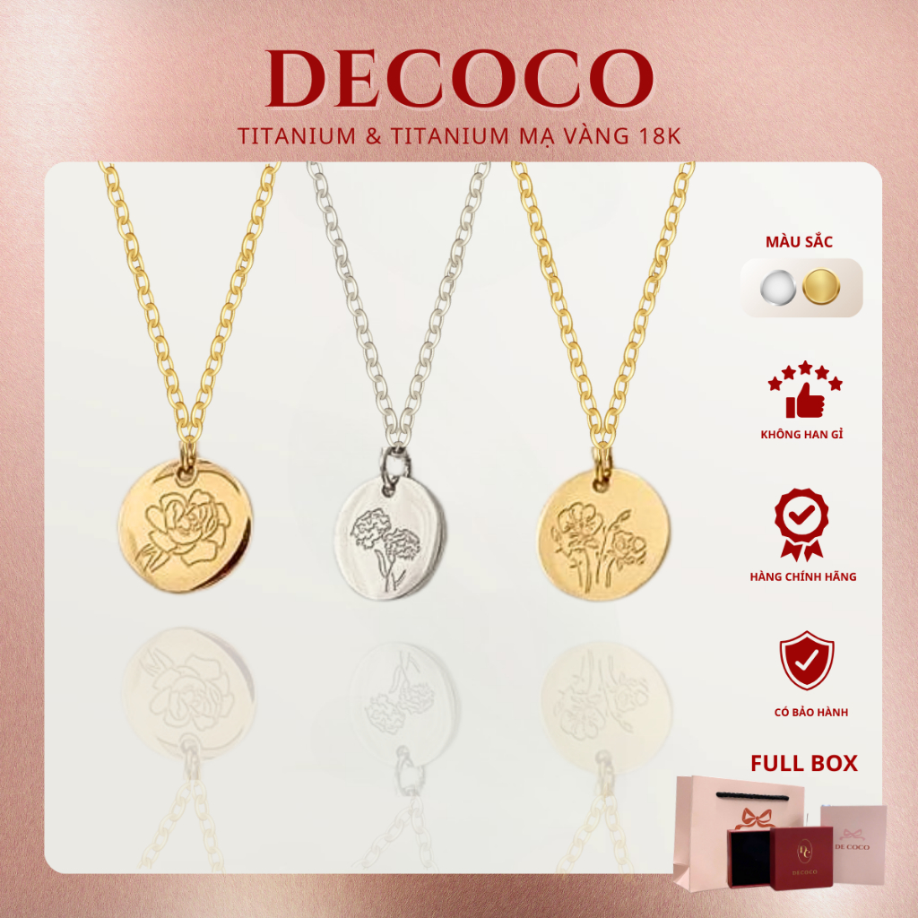 [PHIÊN BẢN MỚI] Dây chuyền nữ DECOCO ACC Birth Month mặt oval khắc hoa tháng sinh ( kèm Túi giấy + Hộp + Thiệp )
