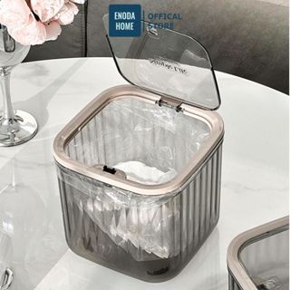 Thùng Đựng Rác Văn Phòng ENODA HOME, Thùng Rác Mini Để Bàn Kiểu Dáng Vân Sọc Trong Suốt TR050