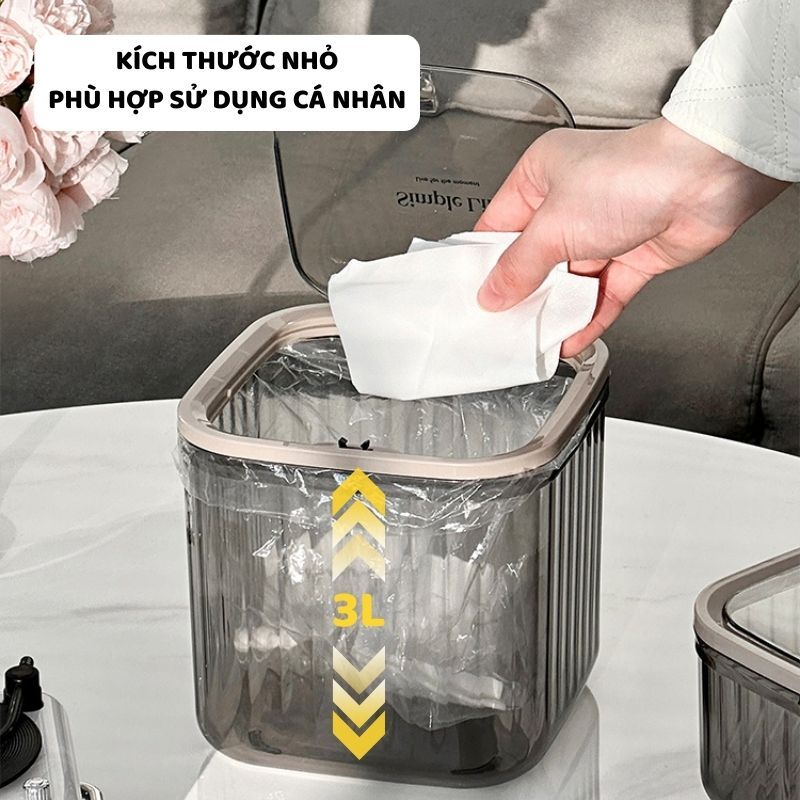 Thùng Đựng Rác Văn Phòng ENODA HOME, Thùng Rác Mini Để Bàn Kiểu Dáng Vân Sọc Trong Suốt TR050 | BigBuy360 - bigbuy360.vn