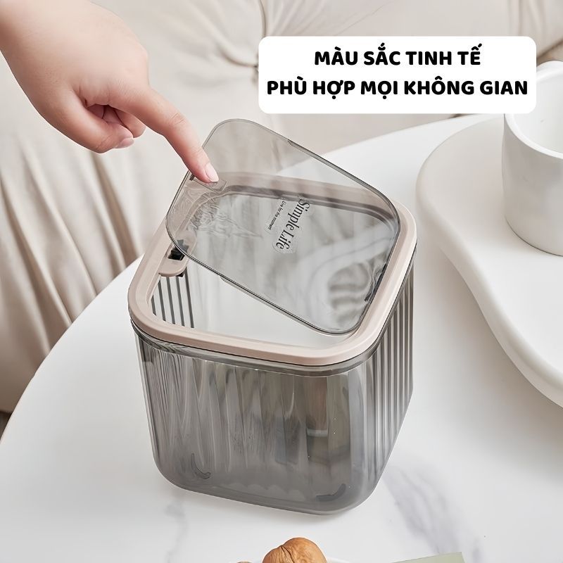 Thùng Đựng Rác Văn Phòng ENODA HOME, Thùng Rác Mini Để Bàn Kiểu Dáng Vân Sọc Trong Suốt TR050 | BigBuy360 - bigbuy360.vn