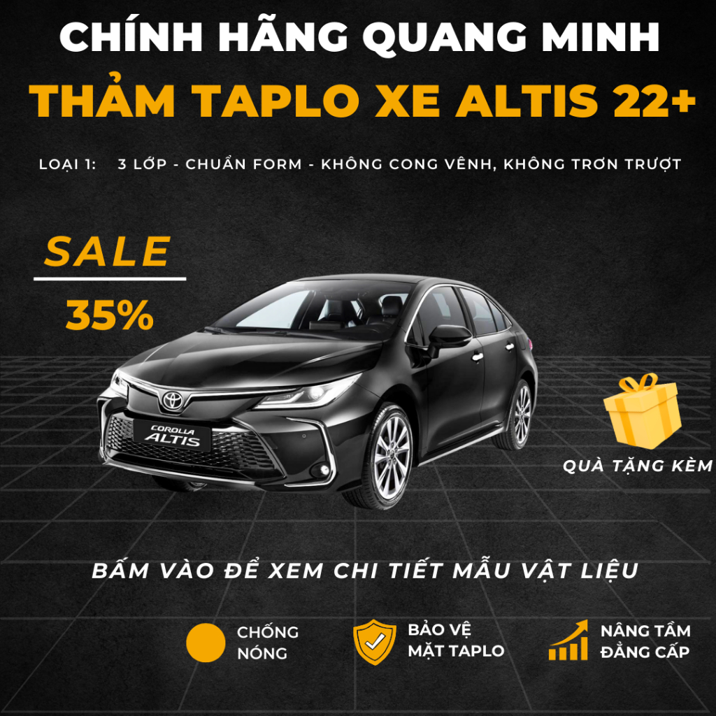 Thảm taplo ô tô, thảm taplo Toyota Altis 2024 NEW da carbon chính hãng QMCAR thảm k cong vênh