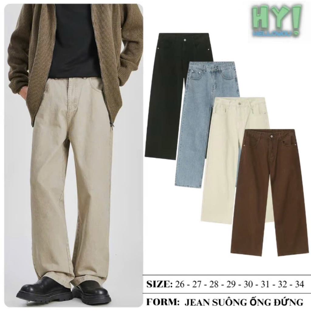 Quần jean nam ống suông rộng TR01, quần bò nam đen xám dáng baggy vải demin phong cách hàn quốc HELLOYOU