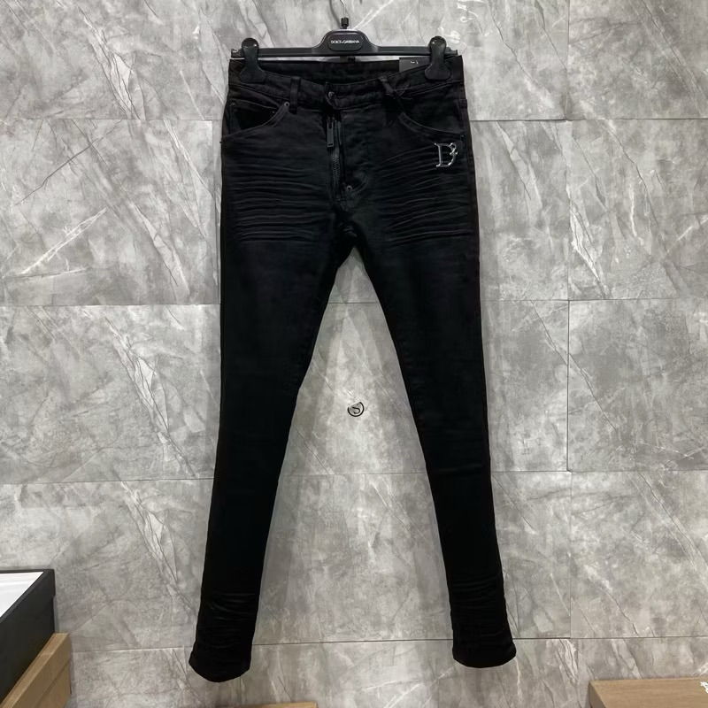 Quần Jean Nam Đen Trơn Khoá Lệch 4 Cúc Chữ D2 Sắt Dập Nhăn Đùi Boy Phố