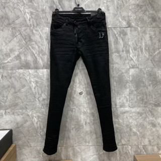 Quần Jean Nam Đen Trơn Khoá Lệch 4 Cúc Chữ D2 Sắt Dập Nhăn Đùi Boy Phố