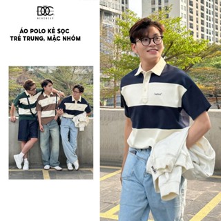 Áo polo kẻ sọc nam nữ Độc menswear chất cotton pique form rộng suông kẻ ngang bản lớn, mặc đôi, mặc nhóm - PL234