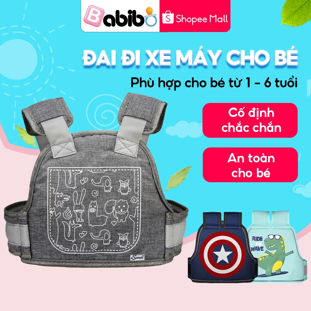 Đai đi xe máy an toàn cho bé BABIBO từ 1 - 6 tuổi có phản quang, thoáng khí, chắc chắn