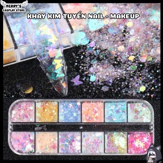  Hộp Kim Tuyến Nhũ Khổng Tước Lấp Lánh Trang Trí Đắp Móng Tay Nail Hỗ Trợ Makeup Kim Tuyến Thủ Công DIY Nghệ Thuật 