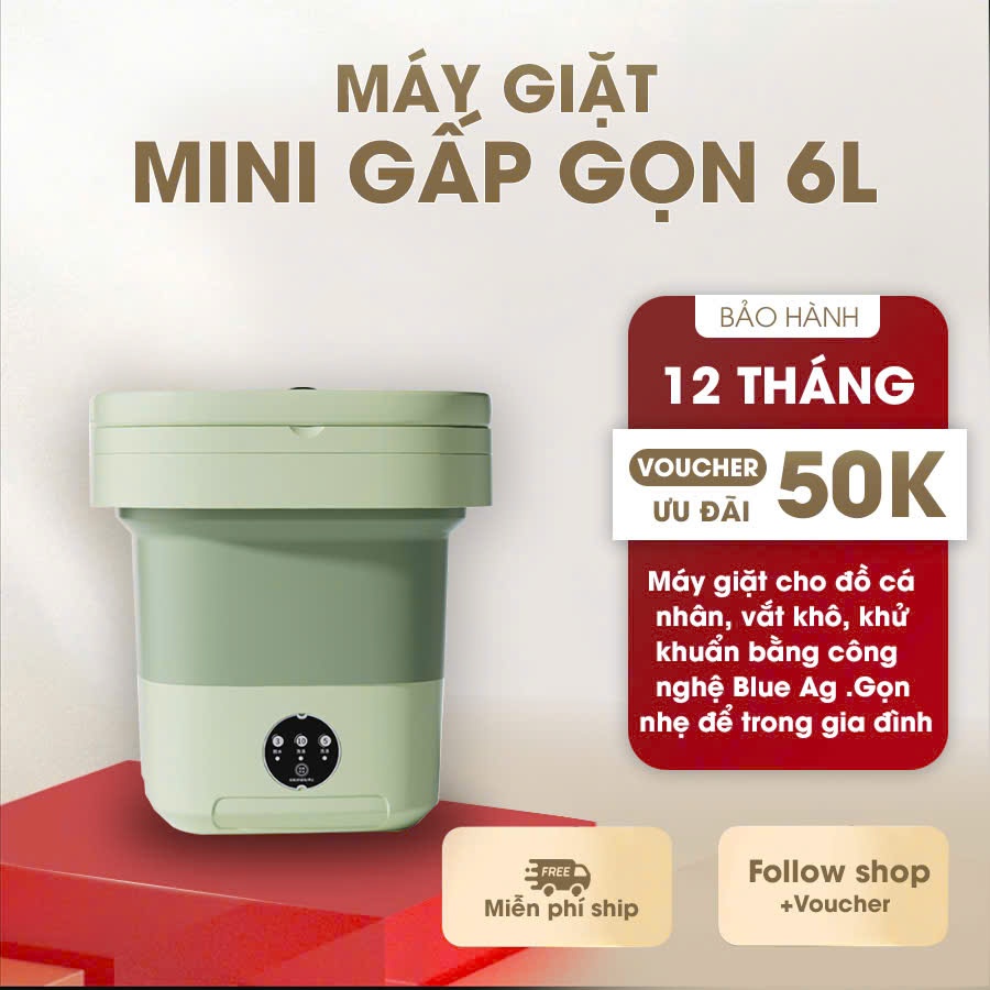 Máy giặt mini gấp gọn, máy giặt đồ lót, tất vớ, giặt đồ cho bé dung tích 6L tự vắt khô khử khuẩn bằng công nghệ mới
