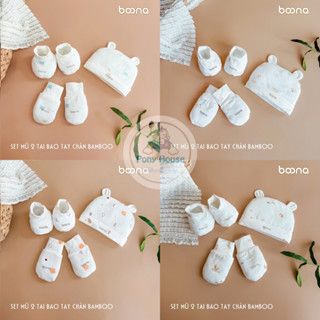 Set Mũ Bao Tay Bao Chân Sơ Sinh Boona Chất Bamboo Mềm Mại, Dễ Thương Cho Bé Trai Bé Gái Sơ Sinh
