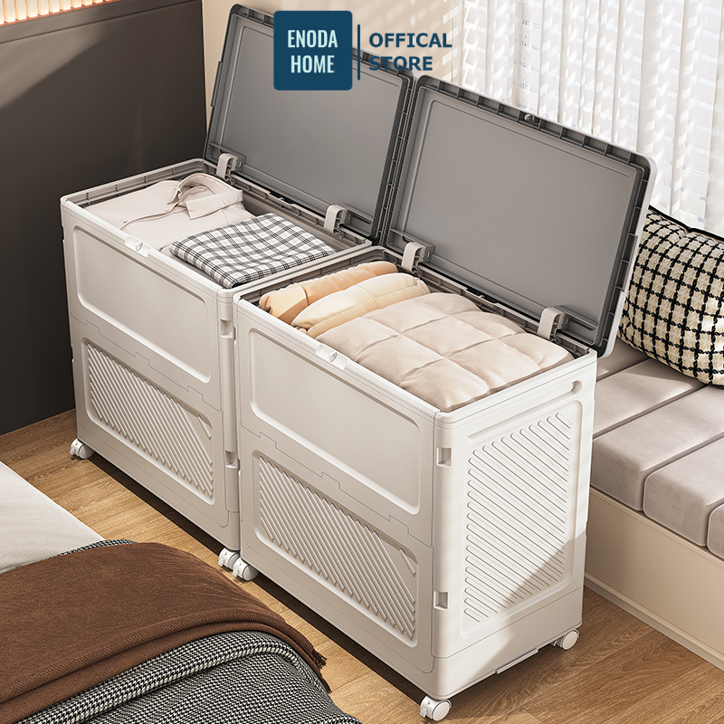 Hộp Đựng Quần Áo Gấp Gọn ENODA HOME, Thùng Nhựa Dung Tích Lớn Đựng Quần Áo, Có Bánh Xe Di Chuyển Thuận Tiện Q043