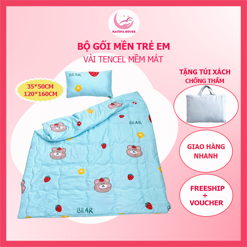 Bộ chăn gối cho bé Katina House, vải tencel siêu mềm mát, mịn êm, phù hợp 5-10 tuổi
