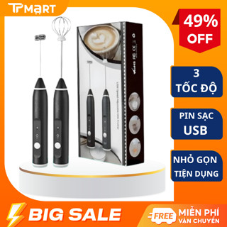 Máy đánh cafe cầm tay mini, Máy đánh trứng tạo bọt chạy điện sạc USB 3 tốc độ tiện lợi
