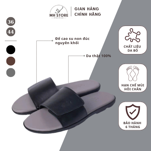 Dép Da Nam Quai Ngang, Quai Xé Dán Tiện Lợi, Đế Cao Su Nguyên Chất Chống Trượt - MH Store DDXE